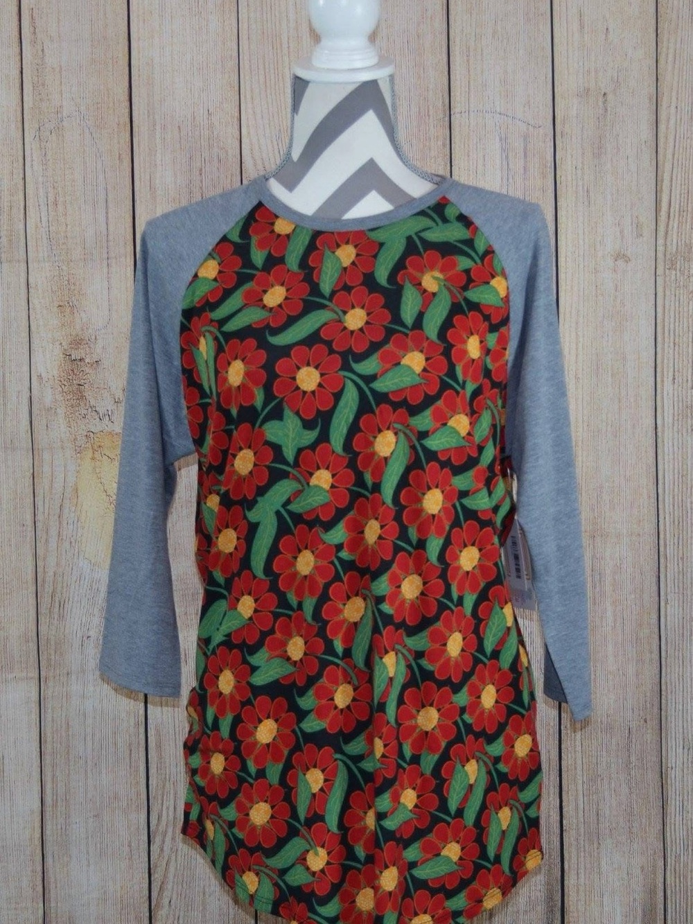 LuLaRoe Randy Floral Raglan Top - Red, Green, Yellow, Gray